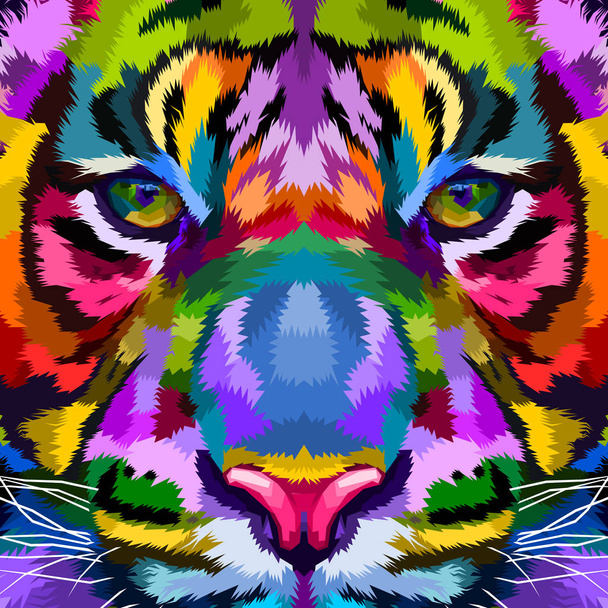 Colorful Tiger close up on geometric pop art style - Photo, Image