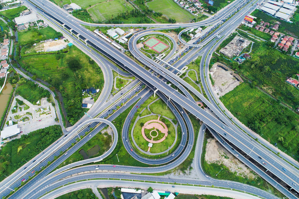 Transport junction traffic green city road aerial view modern road - Photo, Image