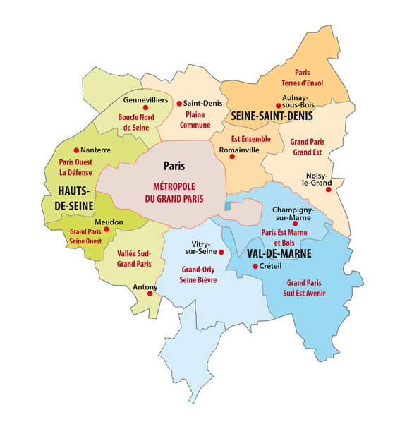 administracyjne mapę gminy Stowarzyszenia w Ile-de-France - Wektor, obraz