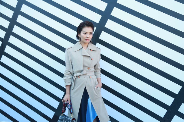 Čínská herečka Liu Tao představuje na módní přehlídce Louis Vuitton během Paris Fashion Week Jaro/Léto 2017 v Paříži, 5 října 2016.  - Fotografie, Obrázek