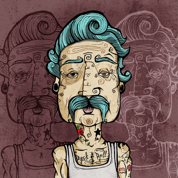 Retrato de um homem com bigode e tatuagens. Ilustração vetorial
. - Vetor, Imagem