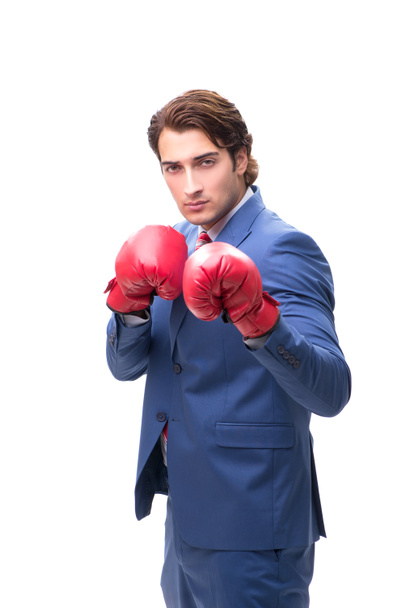 Beyaz izole boks eldivenli şık adam  - Fotoğraf, Görsel