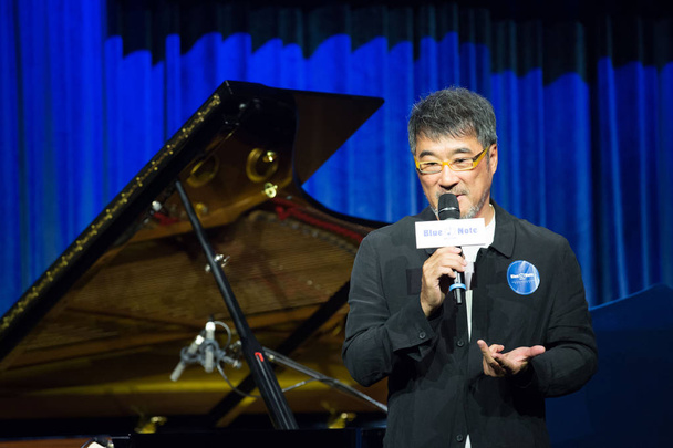 Taiwanese music producer Jonathan Lee speaks during an opening event for a branch of Blue Note Jazz club in Beijing, China, 13 September 2016. - Photo, Image