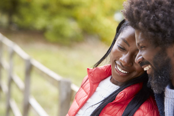 Smiling mature black couple together in the countryside, close up - Photo, image