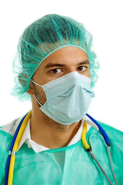 Jovem médico do sexo masculino, isolado em fundo branco
 - Foto, Imagem