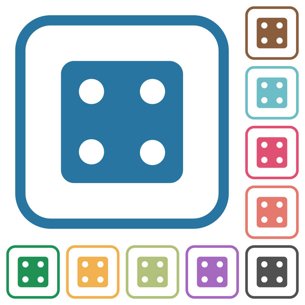 Dice four simple icons in color rounded square frames on white background - Vector, Image