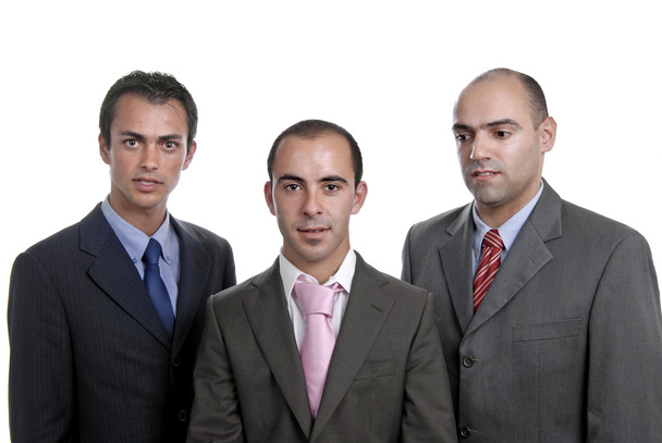 Trois hommes d'affaires isolés sur fond blanc, se concentrer sur l'homme du centre
 - Photo, image