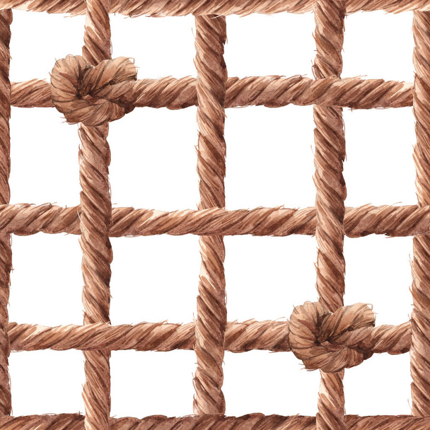 Watercolor rope fishing net pattern - Fotoğraf, Görsel