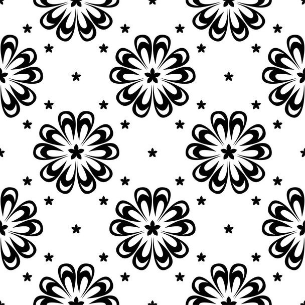 Black floral design on white background. Seamless pattern for textile and wallpapers - Wektor, obraz