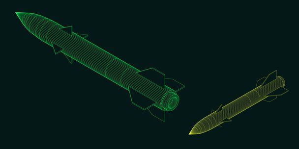 Military missile. Vector outline illustration. Isometric projection. - Vecteur, image