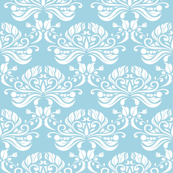 Valkoinen kukka koriste sinisellä taustalla. Saumaton kuvio tekstiili- ja taustakuvia
 - Vektori, kuva