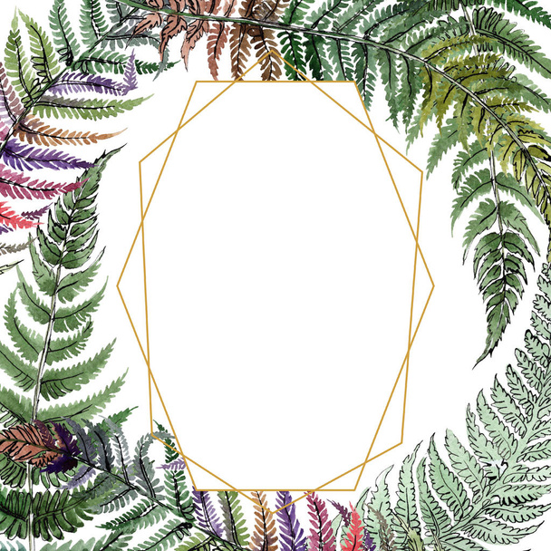 Fern green leaf. Plant botanical floral foliage. Watercolor background illustration set. Frame border ornament square. - Foto, Imagen