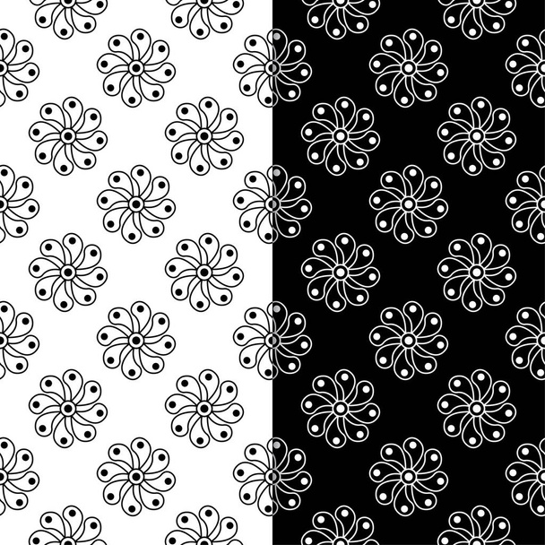 Black and white floral backgrounds. Set of monochrome seamless patterns for textile and wallpapers - Вектор,изображение