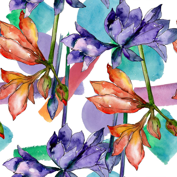 Amarilis rosa y púrpura flor botánica floral. Conjunto de ilustración de fondo acuarela. Patrón de fondo sin costuras
. - Foto, Imagen