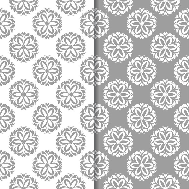 White and gray floral backgrounds. Set of seamless patterns for textile and wallpapers - Vector, Image