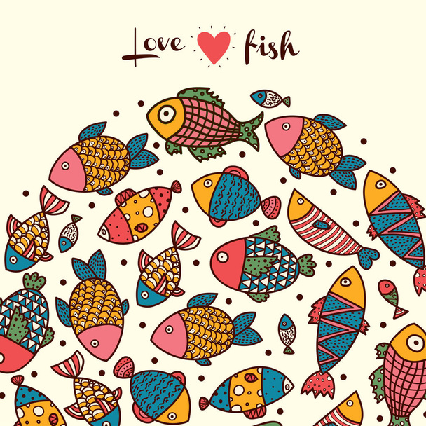 Line seamless pattern with cute fish  - Vettoriali, immagini