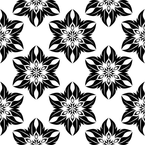 Black floral ornament on white background. Seamless pattern for textile and wallpapers - Vector, Image