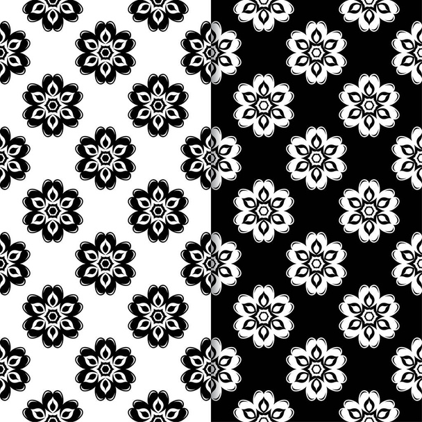 Black and white floral backgrounds. Set of seamless patterns for textile and wallpapers - Vector, imagen