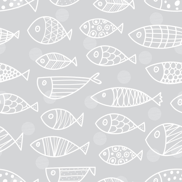 かわいい魚とシームレス実線  - ベクター画像