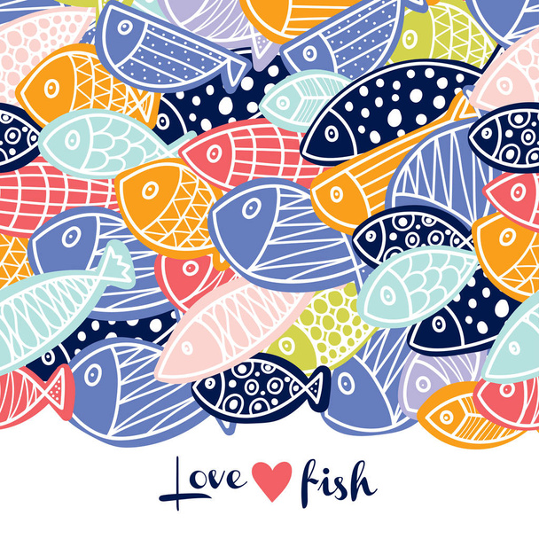 Line seamless pattern with cute fish  - Вектор, зображення