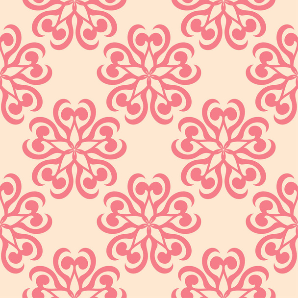 Red floral ornament on beige background. Seamless pattern for textile and wallpapers - Vector, afbeelding