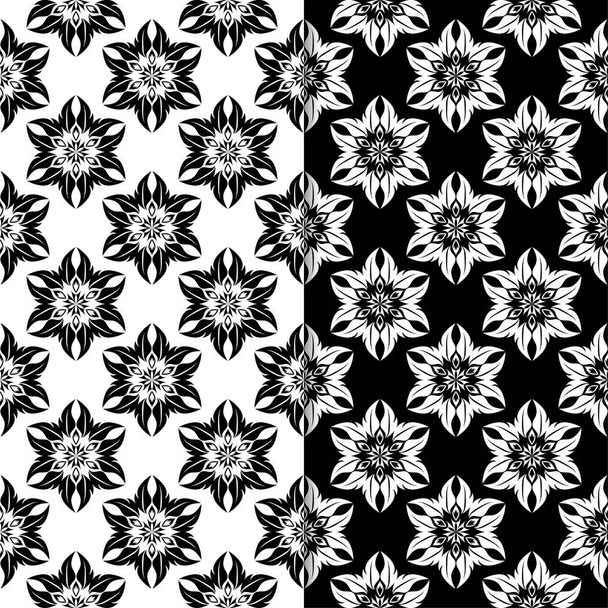 Black and white floral backgrounds. Set of seamless patterns for textile and wallpapers - Wektor, obraz