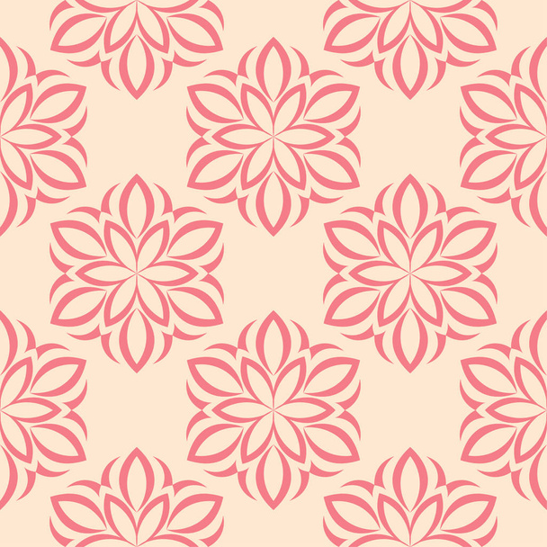 Red flowers on beige background. Ornamental seamless pattern for textile and wallpapers - Vektor, Bild