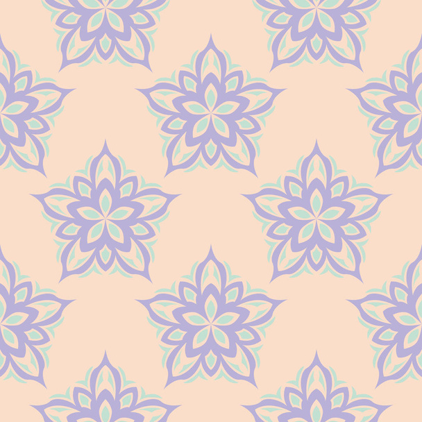 Multi colored floral seamless pattern. Beige background with violet and blue flower elements for wallpapers, textile and fabrics - Vektor, Bild
