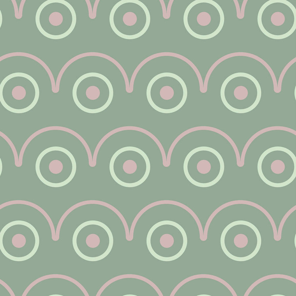 Geometric seamless pattern. Olive green background with pale pink elements for wallpapers, textile and fabrics - ベクター画像