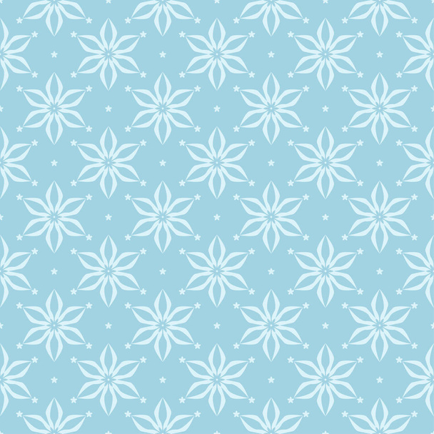 White floral pattern on blue background. Seamless ornament for textile and wallpapers - Вектор,изображение
