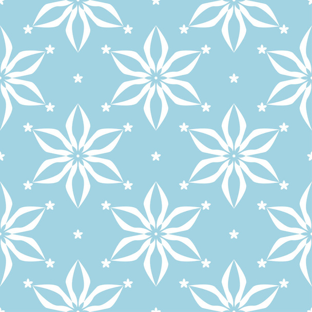 White floral ornament on blue background. Seamless pattern for textile and wallpapers - Vector, Image