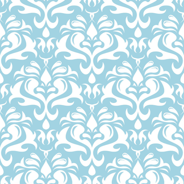 White floral ornament on blue background. Seamless pattern for textile and wallpapers - Vector, Imagen