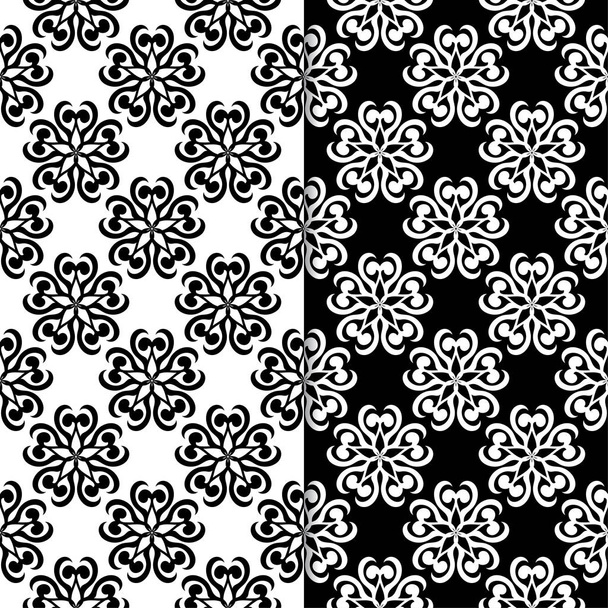 Black and white floral backgrounds. Set of seamless patterns for textile and wallpapers - Вектор, зображення