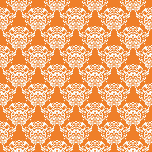 White floral ornament on orange background. Seamless pattern for textile and wallpapers - Vetor, Imagem