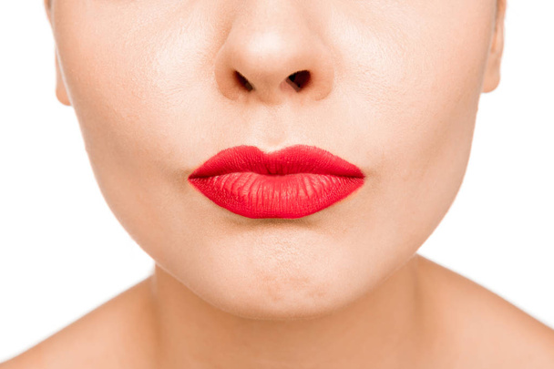 Sexy Red Lip. Close-up Beautiful lips - Φωτογραφία, εικόνα