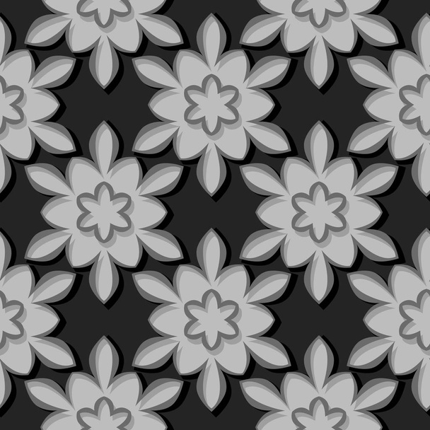 Seamless pattern. Floral black and gray 3d background. Vector illustration - Vektör, Görsel