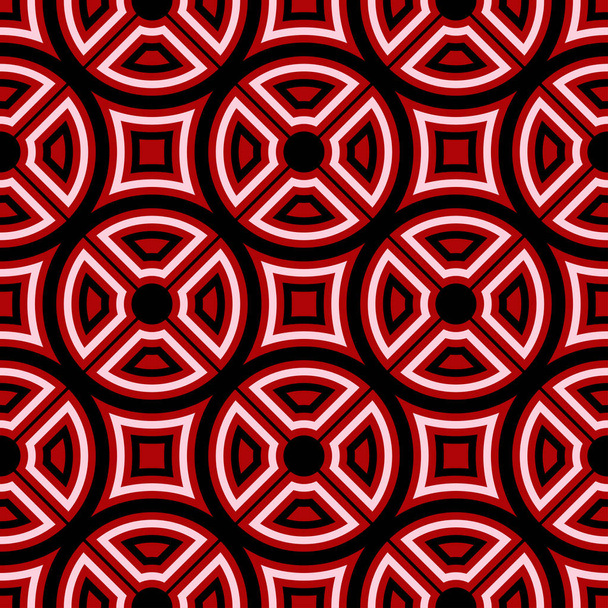Γεωμετρικό μοτίβο άνευ ραφής. Μαύρο και άσπρο στοιχεία σε κόκκινο φόντο. Σχεδιασμός για ταπετσαρίες και υφάσματα - Διάνυσμα, εικόνα
