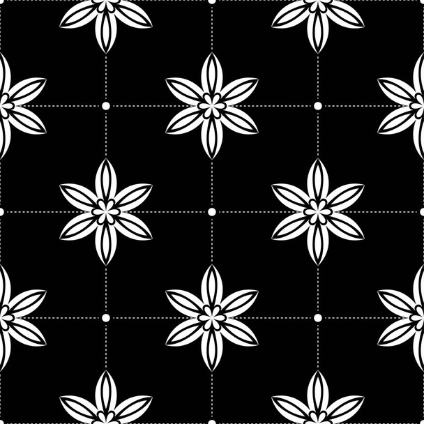 White flowers on black background. Ornamental seamless pattern for textile and wallpapers - Vector, Image