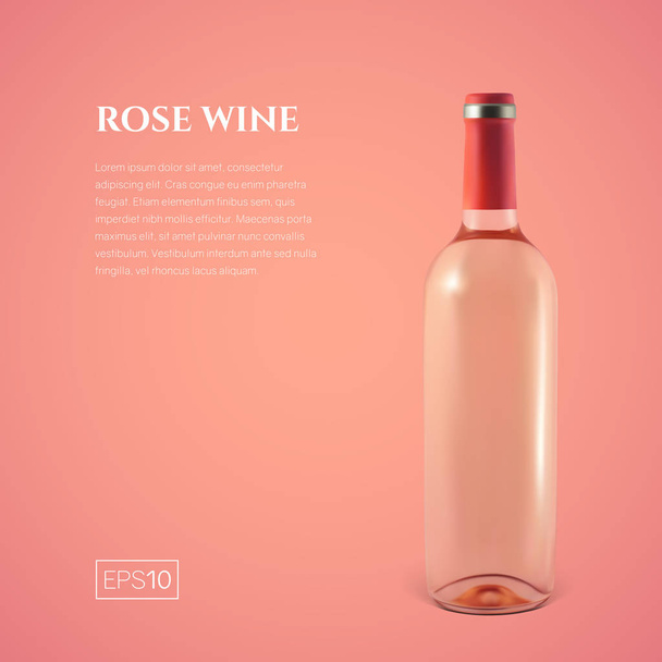 Φωτορεαλιστική μπουκάλι ροζέ κρασί σε ροζ φόντο - Διάνυσμα, εικόνα