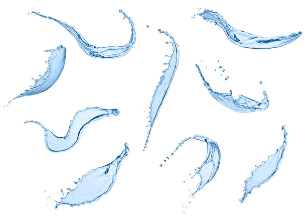 coleção de vários salpicos de água no fundo branco. cada um é baleado separadamente - Foto, Imagem