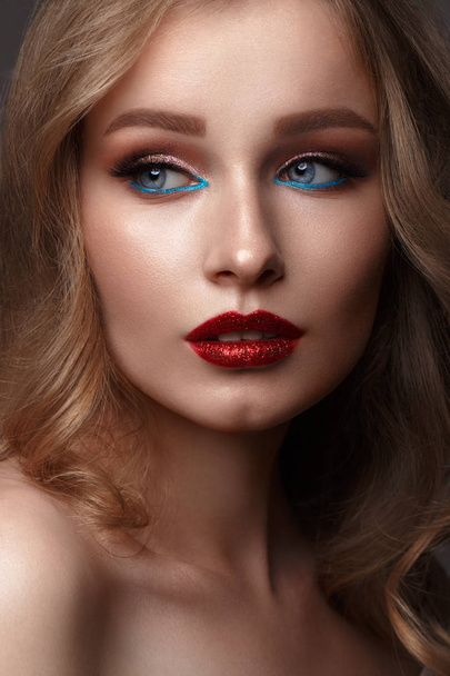 Beautiful girl with creative glitter make-up. Beauty face. - Photo, Image