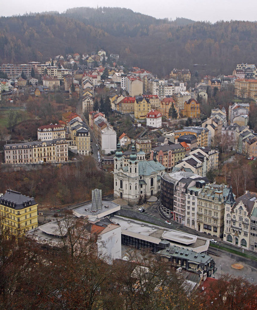 panoramic aerial view of town Karlovy Vary - Photo, Image