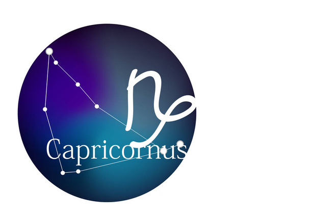 Zodiac sign Capricornus for horoscope, constellation and symbol in round frame - Vector, Image