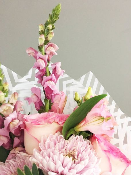 Bouquet of flowers, top view, isolated on background - Photo, image