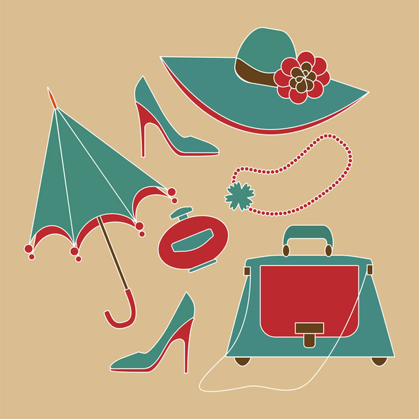women's accessories set. vector illustration - Vector, Image