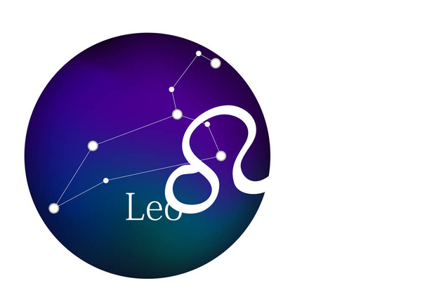 Zodiac sign Leo for horoscope, constellation and symbol in round frame - Vecteur, image