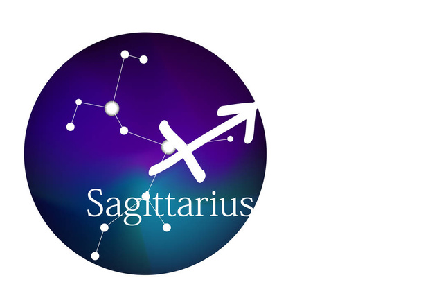 Zodiac sign Sagittarius for horoscope, constellation and symbol in round frame - Διάνυσμα, εικόνα