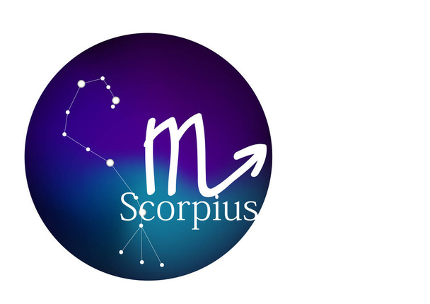 Zodiac sign Scorpius for horoscope, constellation and symbol in round frame - Vector, Imagen