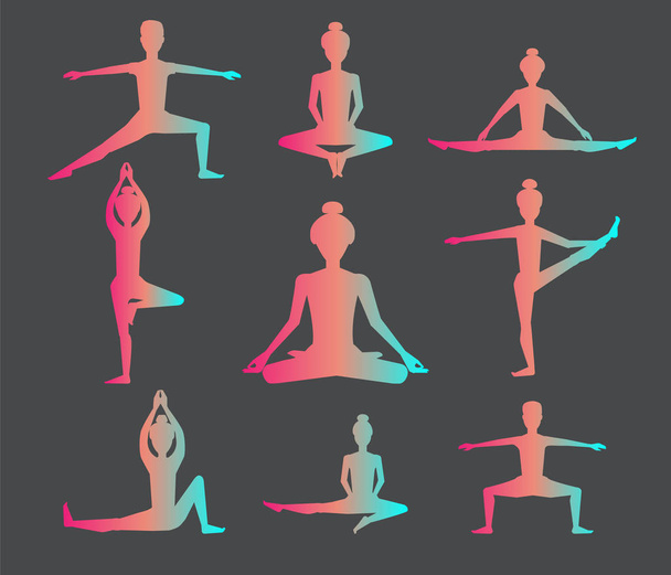 poses de ioga. ilustração silhueta vetorial
 - Vetor, Imagem