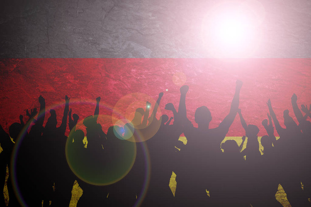 ドイツ国旗の腕と色を上げたファンのシルエット         - 写真・画像